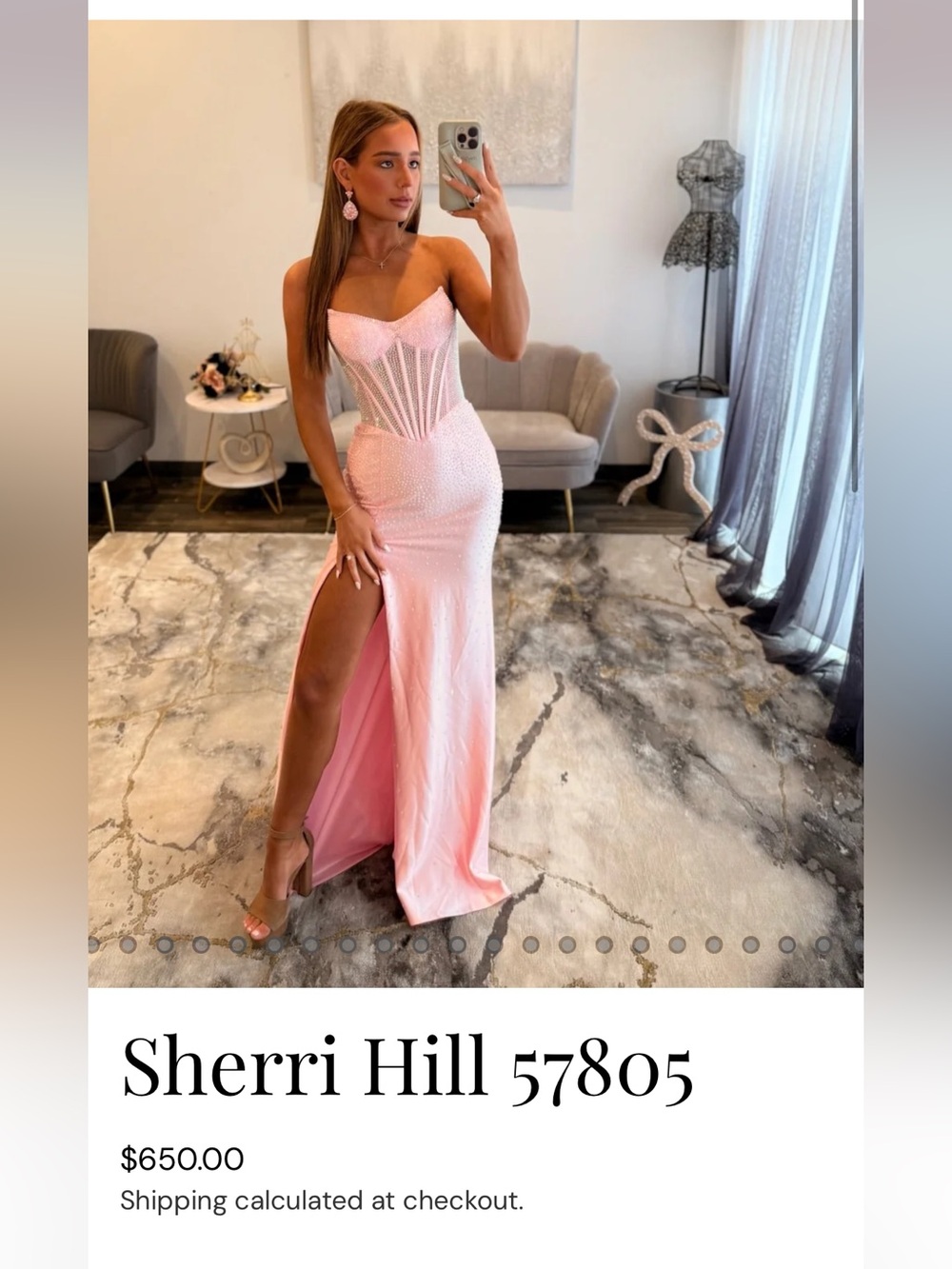 Sherri Hill Light Pink Strapless Corset Prom Gown with High Slit 57805; Size 00